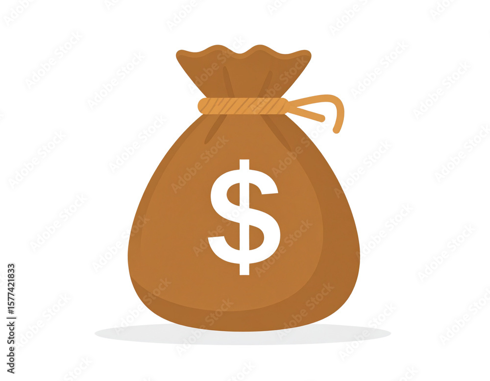 Flat Style Money Bag Icon with Dollar Sign Flat Style Money Bag Icon with Dollar Sign