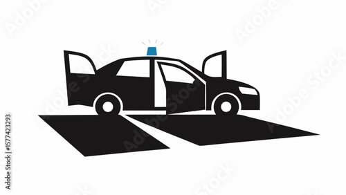 Police Car Silhouette Vector – Open Door Patrol Vehicle Icon Design
