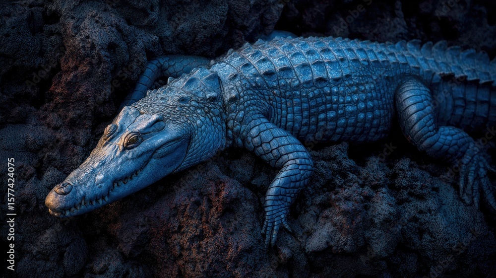 Obraz premium Dark crocodile on rocks