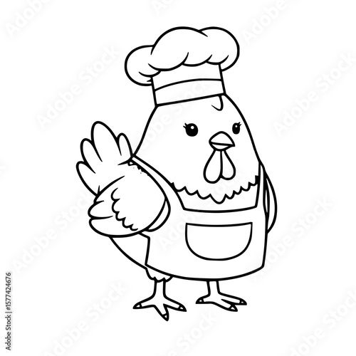 Funny Chicken in Costume Cartoon Character Black and White Line Drawing