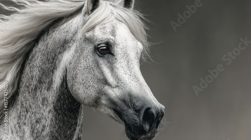 Wallpaper Mural Majestic white horse stands against a soft gray background with flowing mane and expressive eyes showcasing its beauty and grace Torontodigital.ca