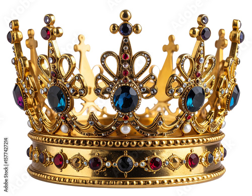 Elegant Golden Crown with Jewels – Front Angle