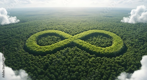 La economía circular ícono del concepto de una economía circular interminable e ilimitada para el crecimiento empresarial y un futuro sostenible sobre el contexto de la naturaleza y el medio ambiente.