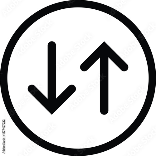 Black and white circular icon with opposing arrows isolated on transparent background