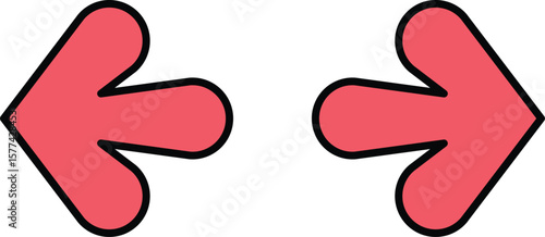 Two opposing red arrows pointing towards each other isolated on transparent background
