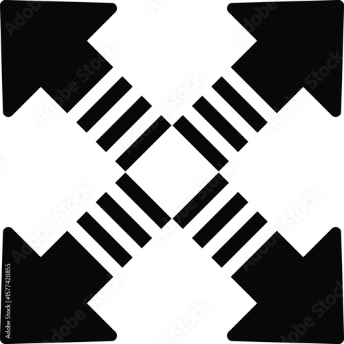Four directional arrows expanding outwards from a central point isolated on transparent background