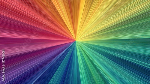 Radiant burst of rainbow colors emanating from a central point, abstract design