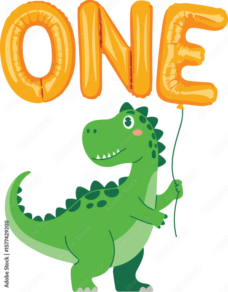 Obraz premium Cute cartoon dinosaur holding a balloon with 