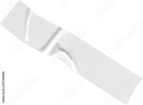 Isolated piece of white tape on transparent backdrop, a versatile asset for mockups or design projects requiring adhesive elements, transparent background