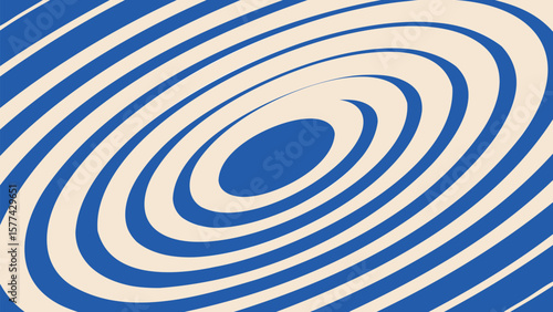 Illustration of an abstract spiral pattern with blue and cream colored curved lines creating a vortex