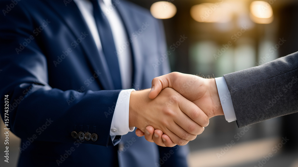 Businessman Sealing a Deal with a Handshake in Soft Light Businessman Sealing a Deal with a Handshake in Soft Light