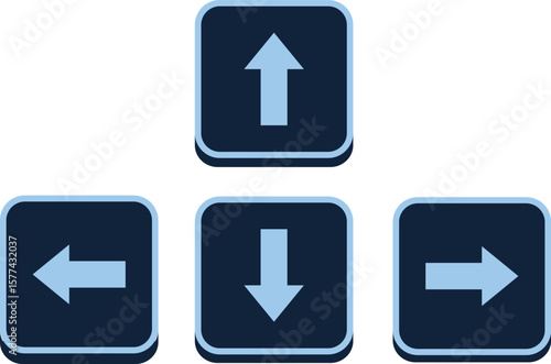 Set of four directional arrow buttons isolated on transparent background