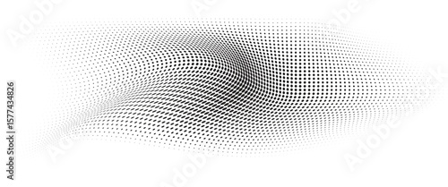 Flowing Wave Dot Halftone Pattern: Curve Gradient Shape on Transparent Background. Suitable for AI, Tech, Network, Digital, Science, and Technology Themes.
