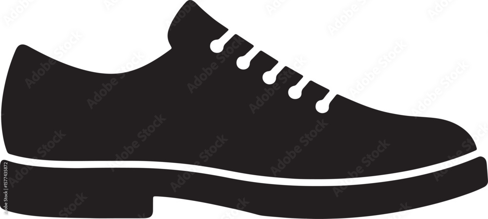Black and white minimalist vector illustration of a classic oxford dress shoe for men
