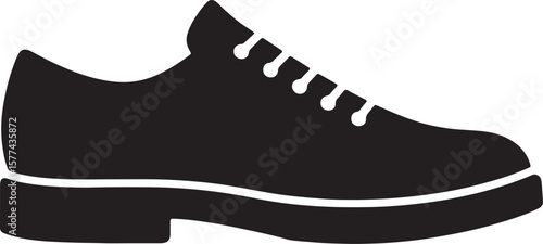 Black and white minimalist vector illustration of a classic oxford dress shoe for men