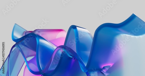 Abstract blue and pink translucid waves 3D computer generated background 