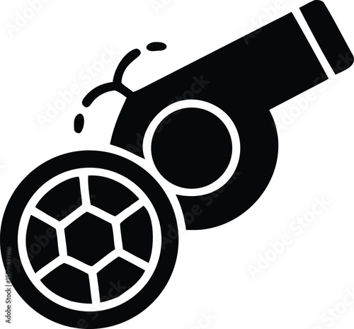 Whistle blowing with soccer ball icon