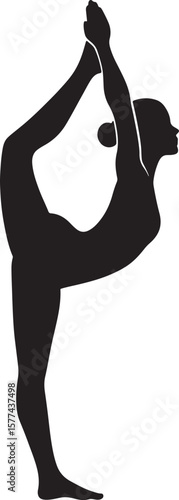 Black silhouette of a person practicing yoga in the dancer pose position