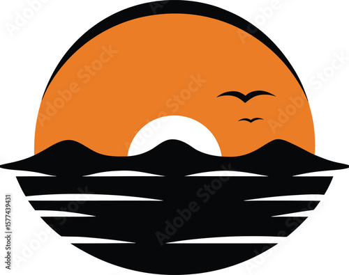 Sunset vector illustration on white background