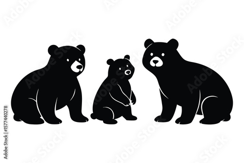 Adorable Black Bear Family Silhouette Illustration Mother, Father, and Cub