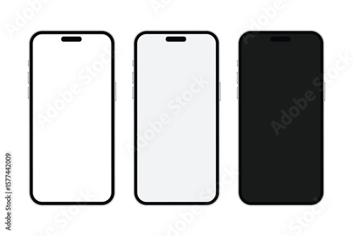 Modern Phone Mockup Collection: Captivating display showcasing three sleek modern phones. Capturing diverse color options and minimalist aesthetic.