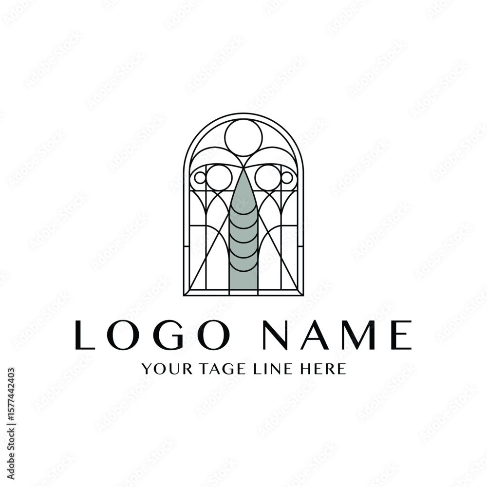 Fototapeta premium Art Deco Window Logo - Elegant Geometric Architectural Design