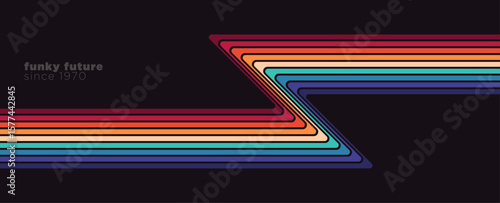 Futuristic retro-style abstract background with vibrant, multicolored lines and 1980s-inspired geometry. Vector illustration.