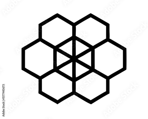 Minimalist hexagon silhouette with subtle interior design element on white background