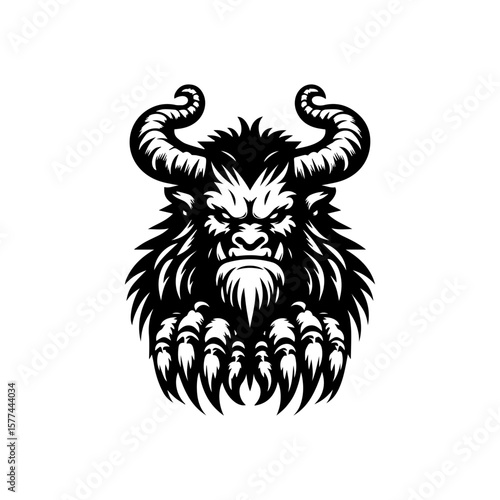 Fierce Black Beast with Curving Horns and Claws.
