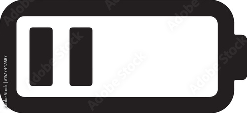 Battery icon showing partially charged power level illustrating technology concept and energy.