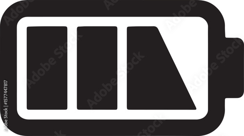 Black and white battery icon illustrating diminishing charge for digital devices and gadgets