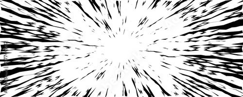 Explosion Speed Lines Background With Comic Style Motion Burst Effect In Black And White, Ideal For Manga, Anime, Action Scene, Pop Art Poster, Dynamic Design Or Comic Panel. Vector Illustration.