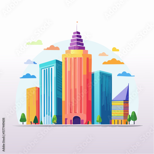 modern buildings in simple and clean geometric forms and vibrant colors
