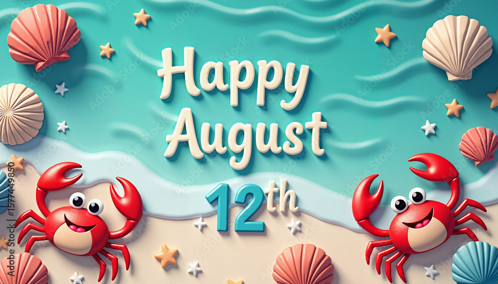 Naklejka premium Colorful beach scene with crabs and seashells celebrating 