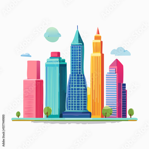 modern buildings in simple and clean geometric forms and vibrant colors