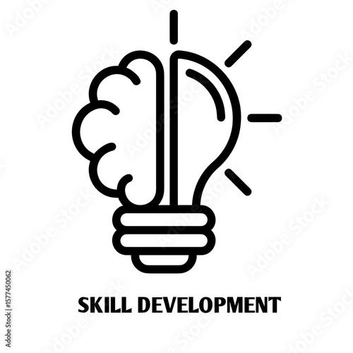 Skill development editable stroke outline icon isolated on white background flat vector illustration, black outline, Pixel perfect
