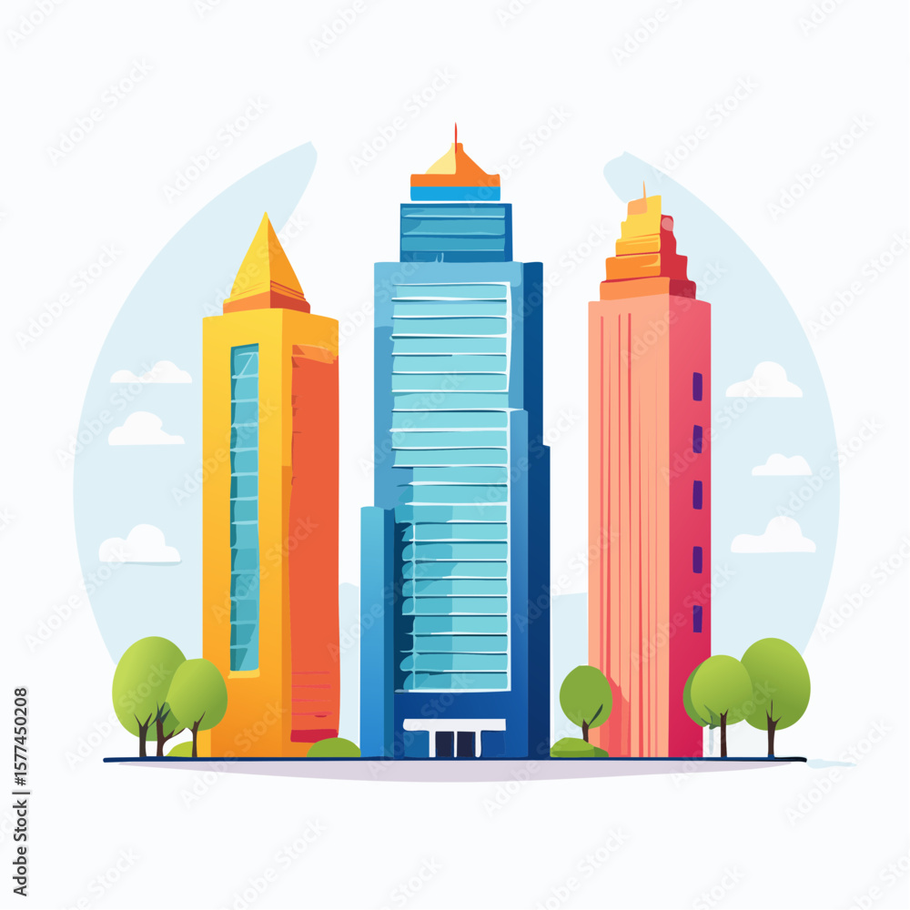 Fototapeta premium modern buildings in simple and clean geometric forms and vibrant colors