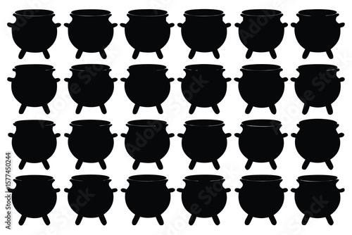 Collection of vintage coffee and tea cup vector illustrations, including vases, pots, and silhouette designs for cafe kitchen decor