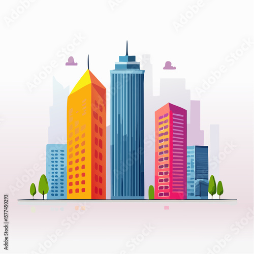 modern buildings in simple and clean geometric forms and vibrant colors