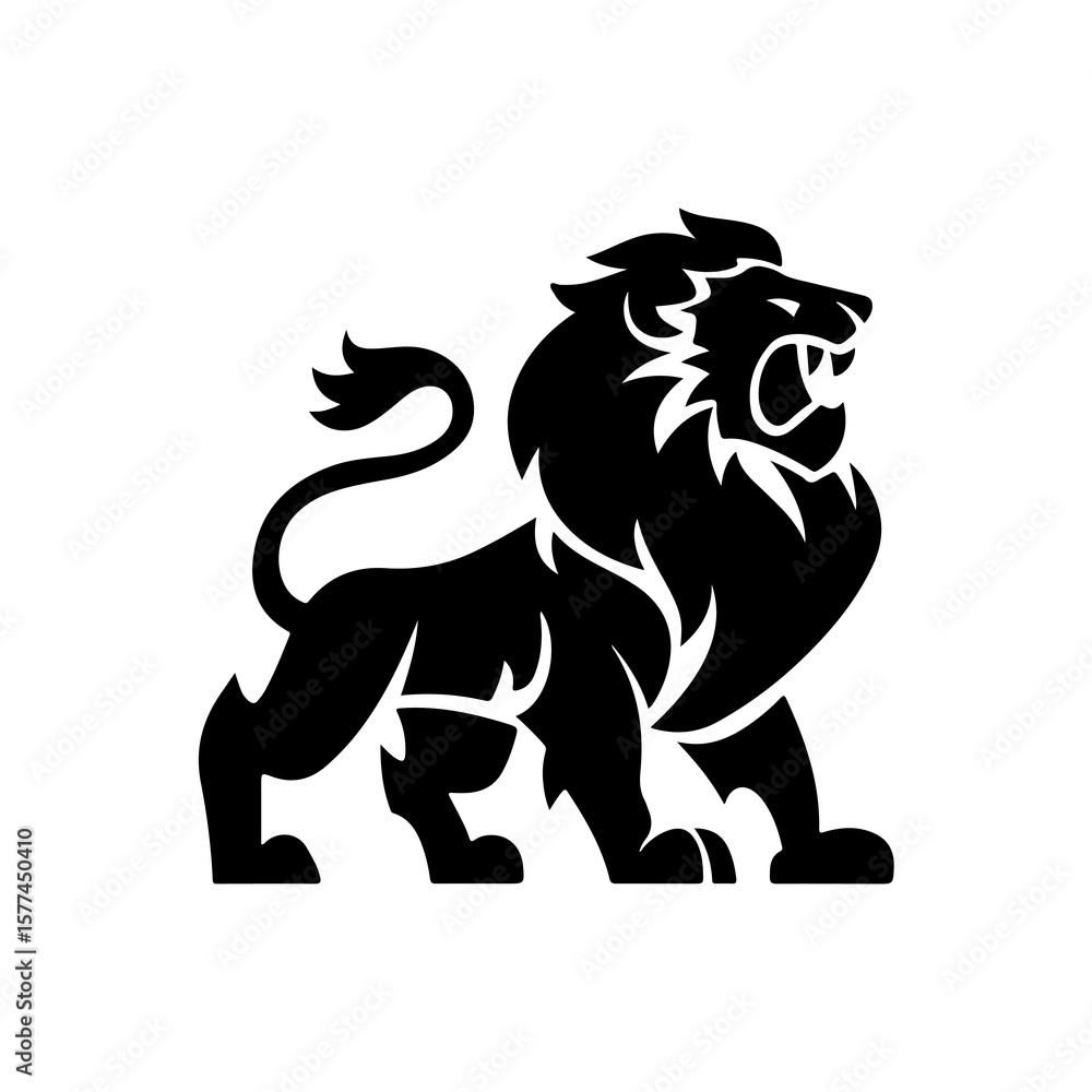 Fototapeta premium Royal heraldic lions. Black silhouette of rampant lion and griffins for logo or coat of arms. Premium wild animal crest symbols