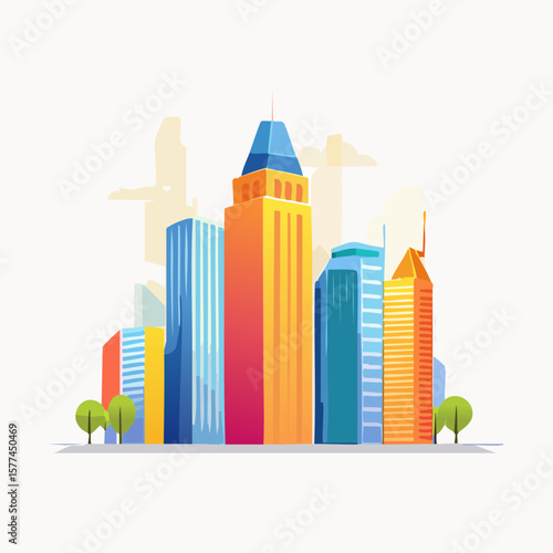 modern buildings in simple and clean geometric forms and vibrant colors