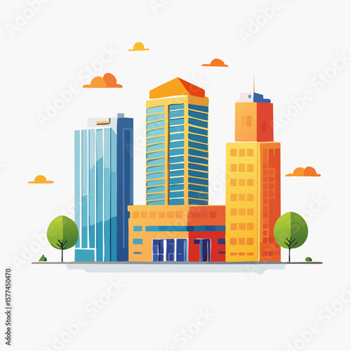 modern buildings in simple and clean geometric forms and vibrant colors