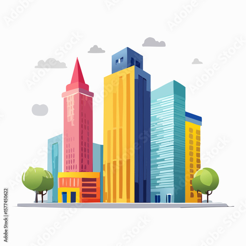 modern buildings in simple and clean geometric forms and vibrant colors