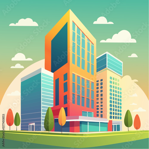 modern buildings in simple and clean geometric forms and vibrant colors