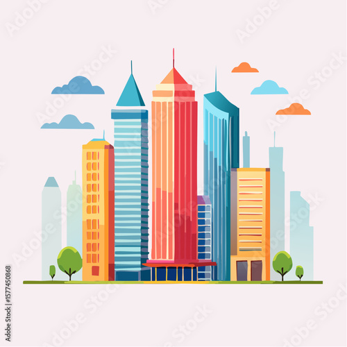 modern buildings in simple and clean geometric forms and vibrant colors