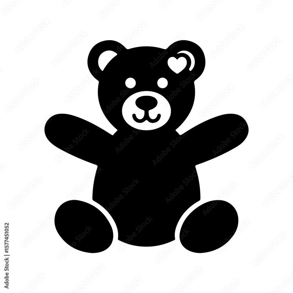 Fototapeta premium Sitting Teddy Bear Silhouette with Heart Ear Detailing