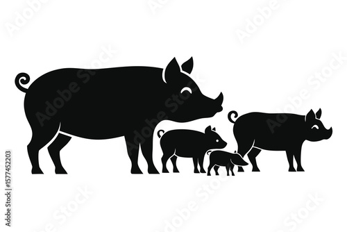 A vector silhouette illustration of farm animals like cow, pig, chicken, and sheep in black outline, suitable for livestock and agriculture design