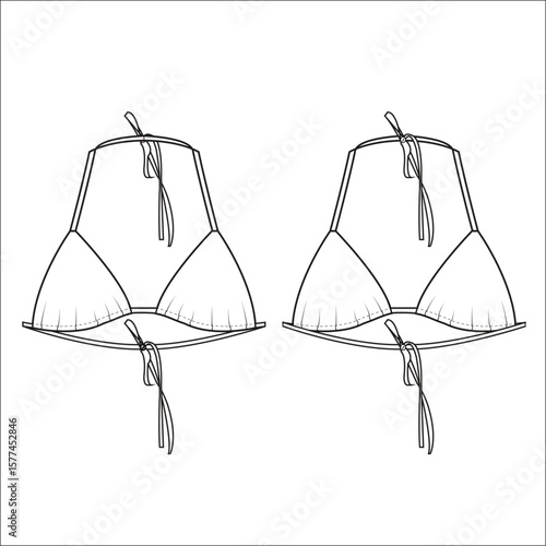 Triangle Bra top design flat sketch fashion Illustration suitable for girls and Ladies, Triangle Swim sports bra for yoga, gym, running and sports activity