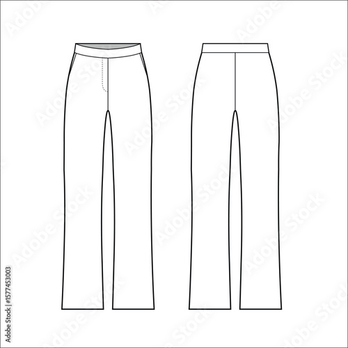 women regular straight leg pant flat sketch vector illustration