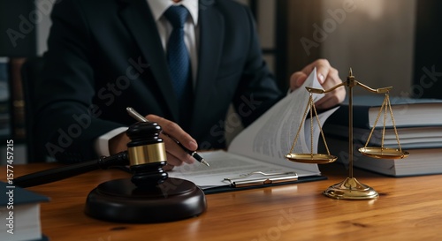 Wallpaper Mural Lawyer Reviewing Legal Documents, Gavel, Scales of Justice, Law Firm Office, Legal Profession Torontodigital.ca